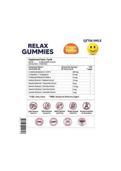 Relax 5-HTP 200 mg + Sam-e 25 mg 60 Gummies modelleri