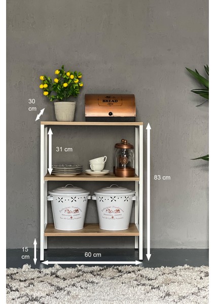 HBCV 3 Raflı Beyaz Dolap – 18 mm Yonga Levha ve Metal, Elektrostatik Boyalı, Çekmecesiz, 60x30x83 cm Ölçülerinde