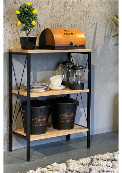 Dolaplar AVM Park Stally 3 Çekmeceli Mutfak Rafı – Siyah-Atlantik Çam, 18 mm Yonga Levha, 60x30x83 cm