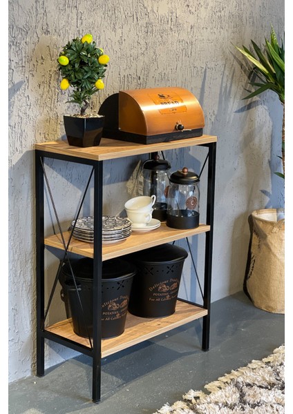 Dolaplar AVM Park Stally 3 Çekmeceli Mutfak Rafı – Siyah-Atlantik Çam, 18 mm Yonga Levha, 60x30x83 cm