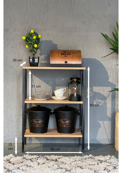 Dolaplar AVM Park Stally 3 Çekmeceli Mutfak Rafı – Siyah-Atlantik Çam, 18 mm Yonga Levha, 60x30x83 cm