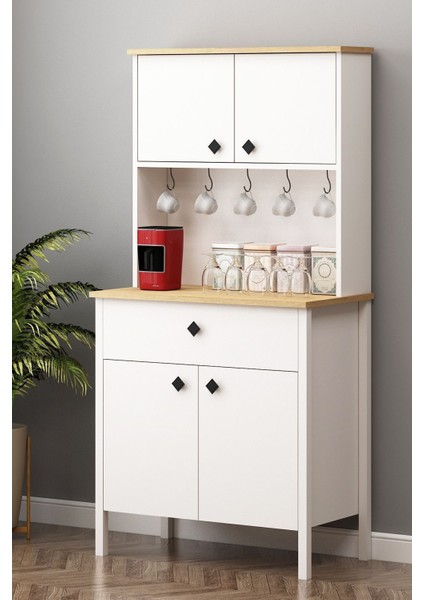 Remy Beyaz Kahve Köşesi Dolabı – 18 mm Kaplama Yonga Levha, 80x40x165 cm, Sağlığa Zararsız, Tek Çekmeceli indirimleri