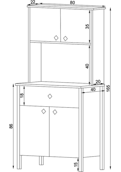 Remy Beyaz Kahve Köşesi Dolabı – 18 mm Kaplama Yonga Levha, 80x40x165 cm, Sağlığa Zararsız, Tek Çekmeceli
