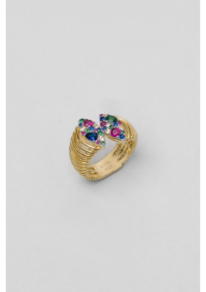 Elva 18 Ayar Sarı Altın Kaplama Gümüş Tasarım Yüzük