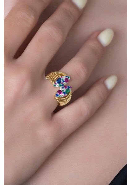 Elva 18 Ayar Sarı Altın Kaplama Gümüş Tasarım Yüzük fiyatları