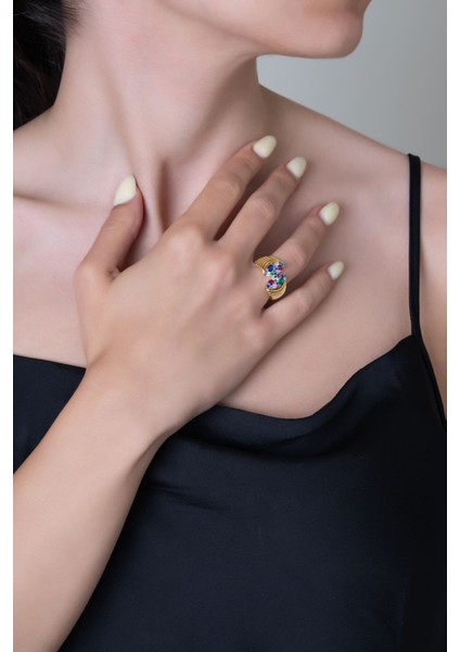 Elva 18 Ayar Sarı Altın Kaplama Gümüş Tasarım Yüzük fırsatları