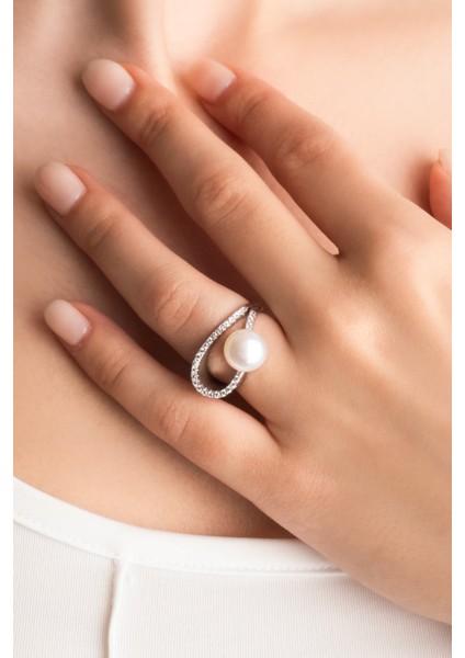 Alessia 18 Ayar Beyaz Altın Kaplama Gümüş Inci Yüzük fiyatları