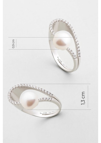 Alessia 18 Ayar Beyaz Altın Kaplama Gümüş Inci Yüzük modelleri