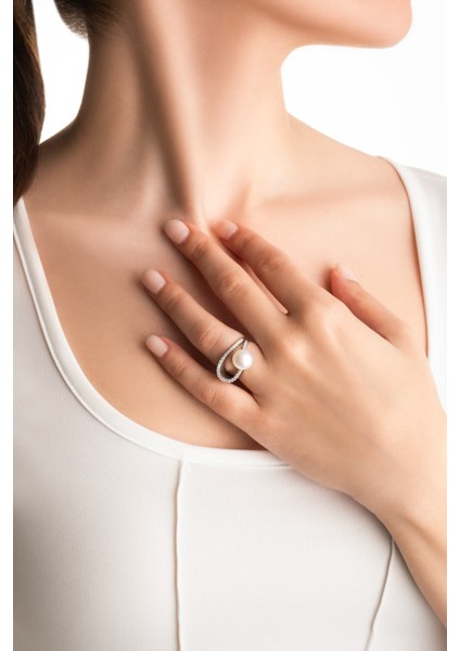 Alessia 18 Ayar Beyaz Altın Kaplama Gümüş Inci Yüzük fırsatları