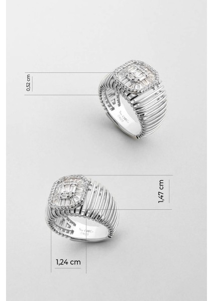 Chloe 18 Ayar Beyaz Altın Kaplama Gümüş Baget Yüzük modelleri