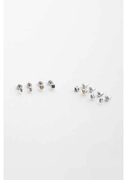 Renkli Aşk 18 Ayar Beyaz Altın Kaplama Gümüş Çoklu Küpe