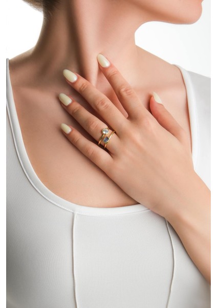 Avangard 18 Ayar Sarı Altın Kaplama Ayarlanabilir Gümüş Yüzük fırsatları