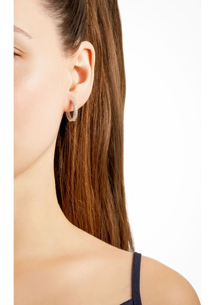 Klasik 18 Ayar Beyaz Altın Kaplama Gümüş Halka Küpe fırsatları