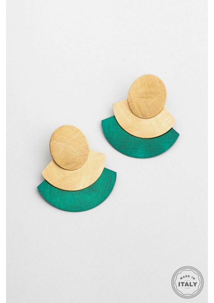 Yeşil Petra Güneşi 18 Ayar Sarı Altın Kaplama Gümüş Tasarım Küpe