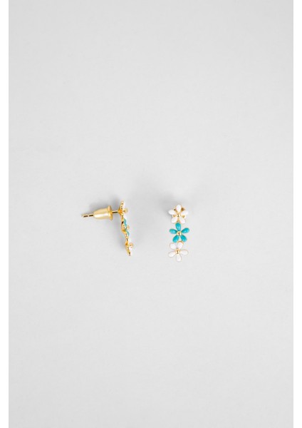 Santorini Çiçeği 18 Ayar Sarı Altın Kaplama Gümüş Küpe