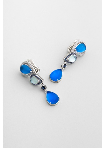 Aura Işıltısı 18 Ayar Beyaz Altın Kaplama Gümüş Tasarım Küpe