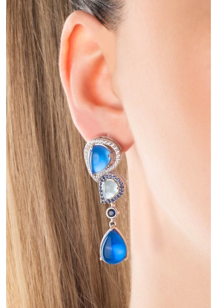 Aura Işıltısı 18 Ayar Beyaz Altın Kaplama Gümüş Tasarım Küpe fiyatları