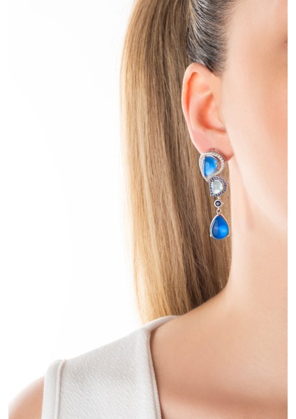 Aura Işıltısı 18 Ayar Beyaz Altın Kaplama Gümüş Tasarım Küpe fırsatları