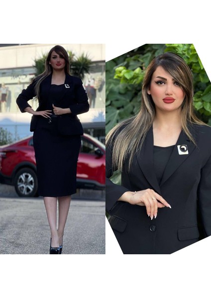 Büyük Beden Etek Ceket Iki Düğmeli Takım Elbise