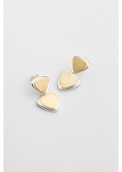 Lyra 18 Ayar Sarı ve Beyaz Altın Kaplama Sallantılı Gümüş Küpe