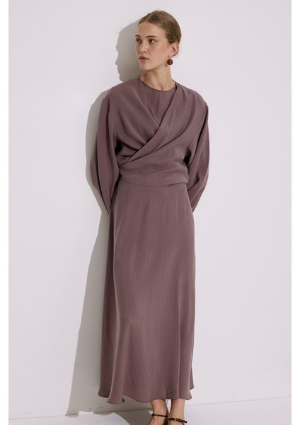 Modal Uzun Kol Anvelop Elbise Gül Kurusu modelleri