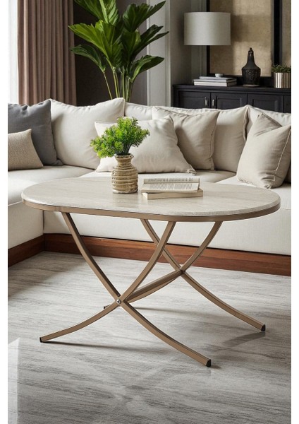 Damrin Serisi Traverten Desen 1. Sınıf Mebran Mdf Orta Sehpa Bronz Ayak modelleri