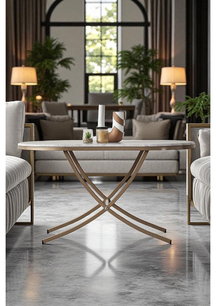 Damrin Serisi Traverten Desen 1. Sınıf Mebran Mdf Orta Sehpa Bronz Ayak indirimleri