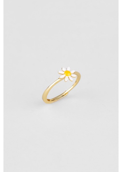 Kyoto Papatyası 18 Ayar Sarı Altın Kaplama Ayarlanabilir Gümüş Yüzük