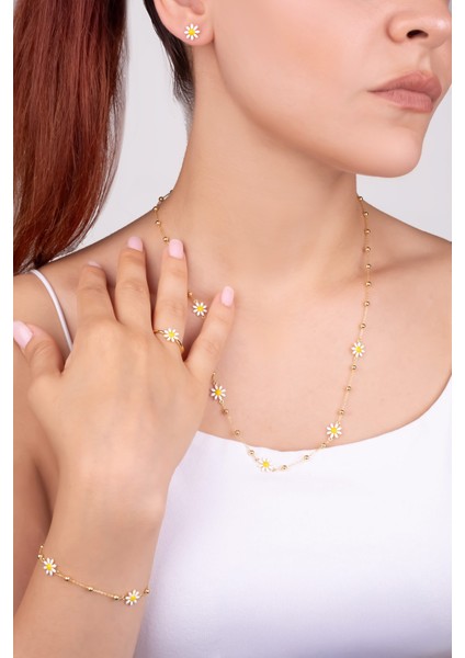 Kyoto Papatyası 18 Ayar Sarı Altın Kaplama Ayarlanabilir Gümüş Yüzük fırsatları