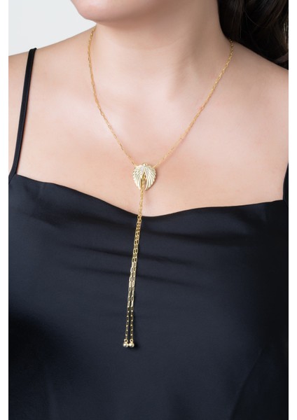 Melek Kanadı 18 Ayar Sarı Altın Kaplama 60 cm Gümüş Y Kolye