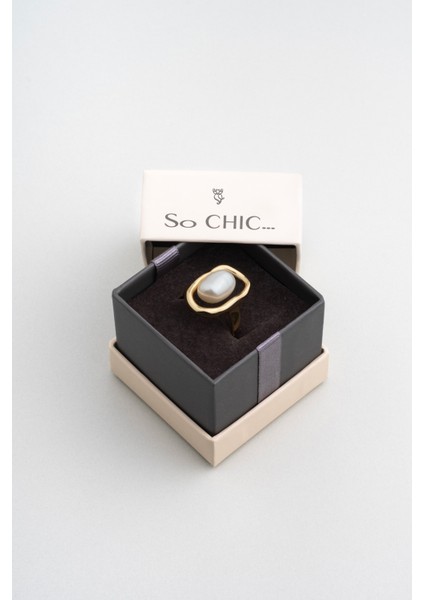 Ikonik 18 Ayar Sarı Altın Kaplama Ayarlanabilir Gümüş Inci Yüzük indirimleri