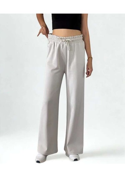 Double Face Bol Paça Bayan Eşofman Taş Renk