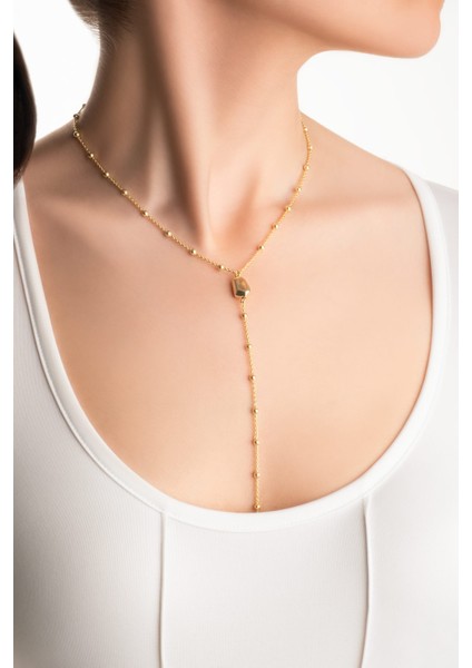 Modern Tasarım 18 Ayar Sarı Altın Kaplama 44 cm Gümüş Y Kolye