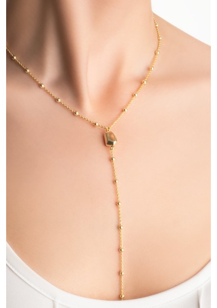 Modern Tasarım 18 Ayar Sarı Altın Kaplama 44 cm Gümüş Y Kolye modelleri