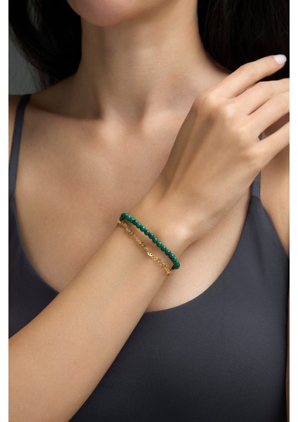 Malahit Güneşi 18 Ayar Sarı Altın Kaplama 19 cm Gümüş Bileklik fırsatları
