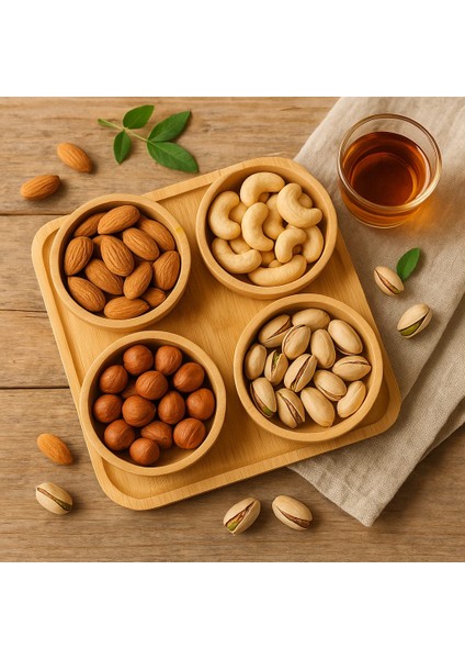 Bambu Çok Amaçlı Çerezlik ve Kahvaltılık - Sunum Tepsili - 4lü Kare