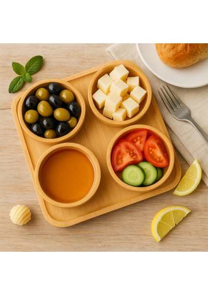 Bambu Çok Amaçlı Çerezlik ve Kahvaltılık - Sunum Tepsili - 4lü Yuvarlak fiyatları
