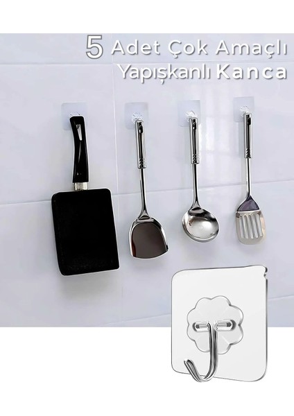 Mithra Life 5 Adet Şeffaf Yapışkanlı Kancalı Duvar Askısı MIT1196