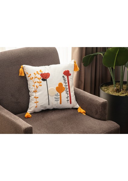 Tekli Çiçekli Punch Işlemeli Nakışlı Dekoratif Premium Kırlent Kılıfı modelleri