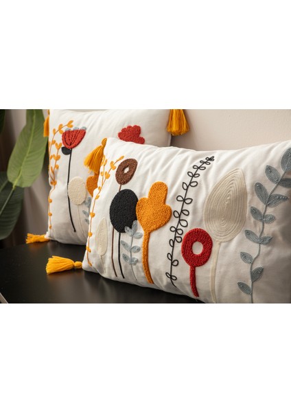 Tekli Çiçekli Punch Işlemeli Nakışlı Dekoratif Premium Kırlent Kılıfı fırsatları