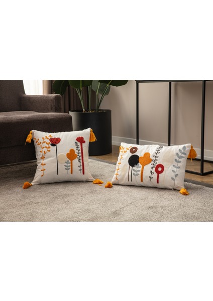 Tekli Çiçekli Punch Işlemeli Nakışlı Dekoratif Premium Kırlent Kılıfı indirimleri