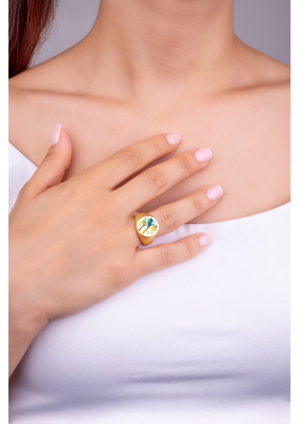 Serenat Kuşu 18 Ayar Sarı Altın Kaplama Gümüş Yüzük fiyatları