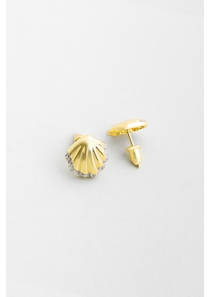 Deniz Kabuğu 18 Ayar Sarı Altın Kaplama Gümüş Miinimal Küpe