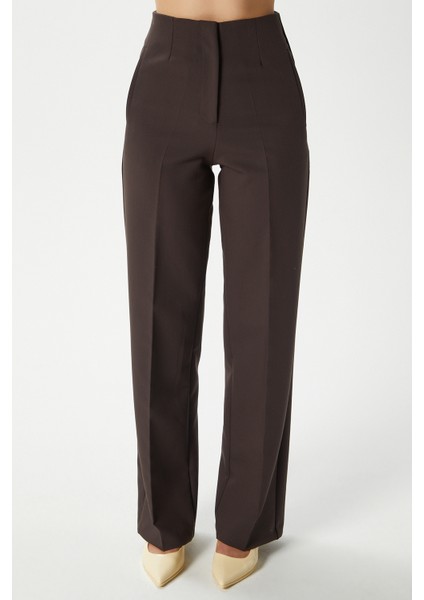 Kadın Glen Tok Dokulu Filetolu Kancalı Kahverengi Palazzo Pantolon 2001 fiyatları