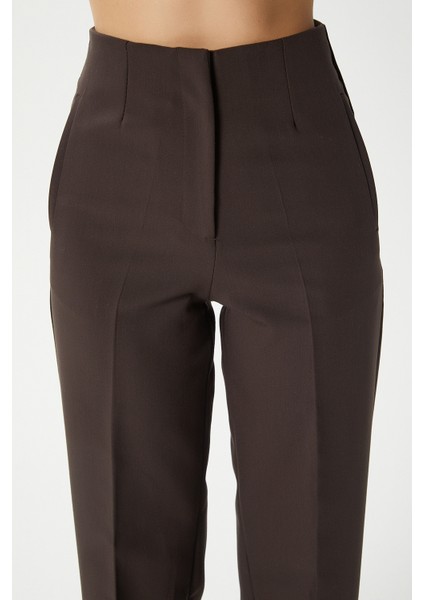 Kadın Glen Tok Dokulu Filetolu Kancalı Kahverengi Palazzo Pantolon 2001 modelleri