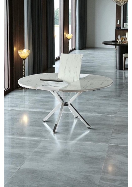 Arhor Serisi 100 x 100 Açılabilir Lak Panel Beyaz Mermer Desen Masa - Krom Ayak fırsatları