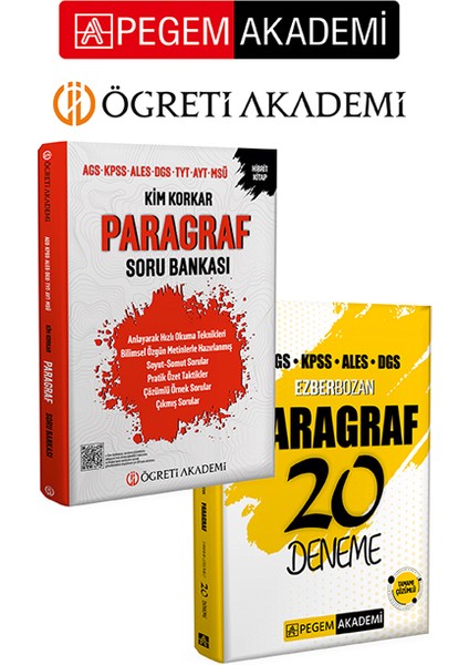 Pegem Akademi Kim Korkar Paragraf Soru Bankası Ags Kpss Ales Dgs