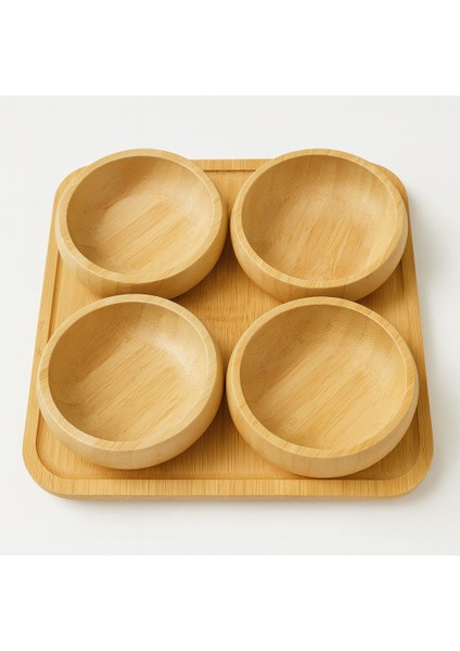 Bambu Çok Amaçlı Çerezlik ve Kahvaltılık - Sunum Tepsili - 4lü Yuvarlak modelleri