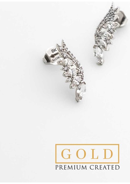 Beyaz Altın Sertifikalı Premium Created Taşlı Melek Kanadı Küpe