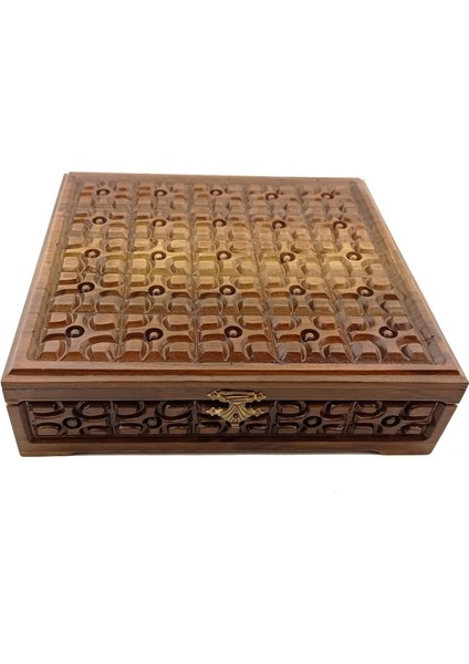 Ceviz El Oyması Işlemeli Mücevher Takı Aksesuar Kutusu